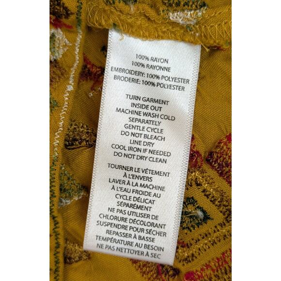 Womens S Boho Long Sleeve Dress Embroidered V Neck Gold Mustard Yellow Hippie - Picture 14 of 14